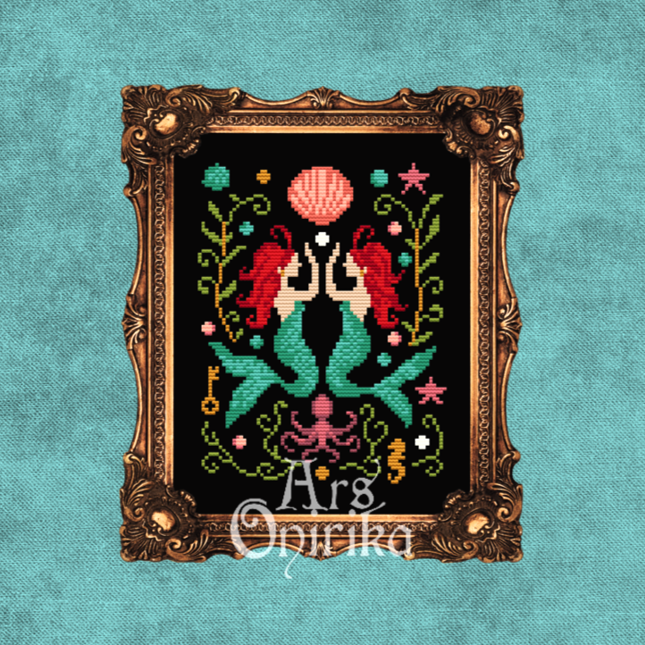 Twinned Mermaids Cross Stitch Pattern (PDF) - EASY LEVEL