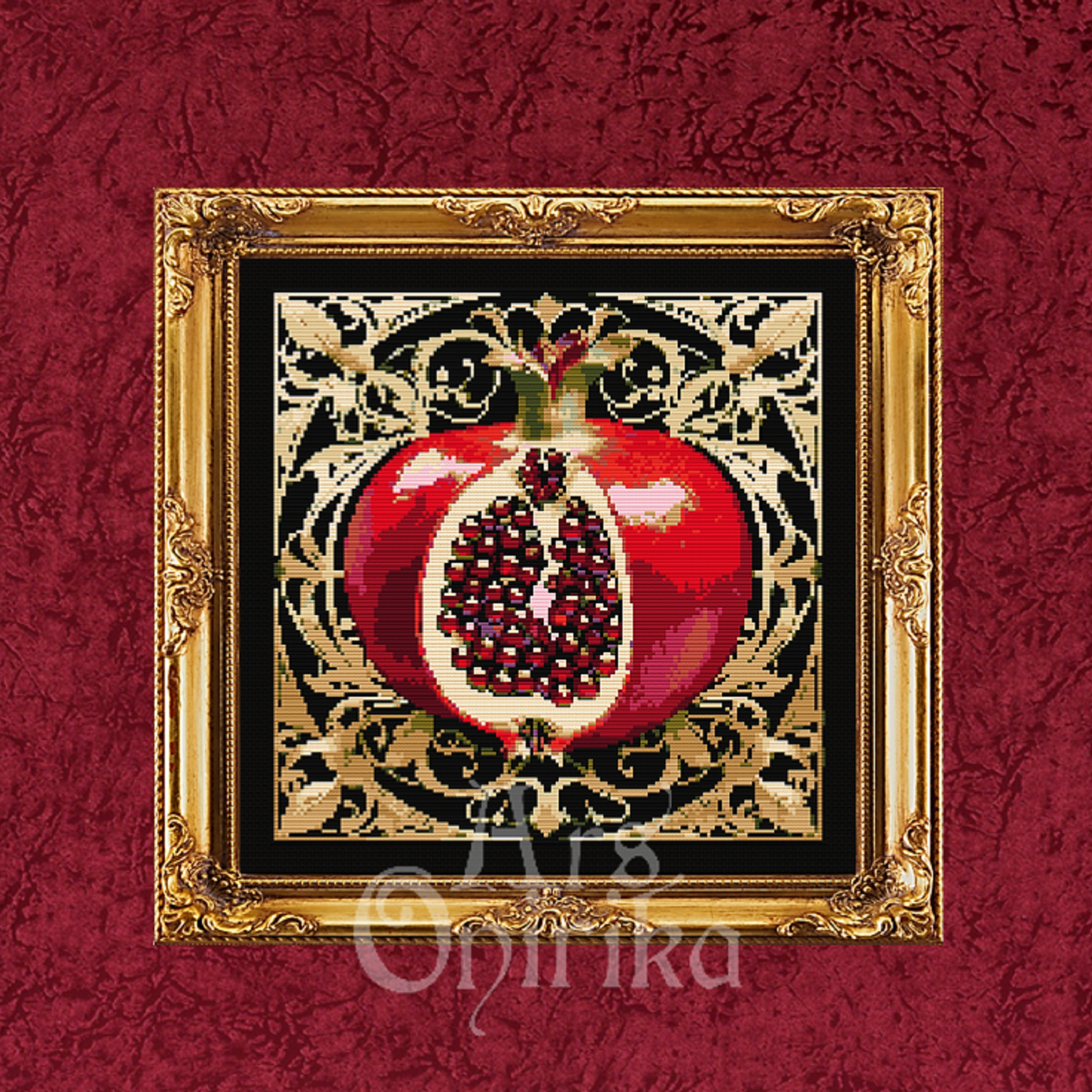 Gothic Pomegranate - Cross Stitch Pattern (PDF) – Baroque design - INTERMEDIATE LEVEL