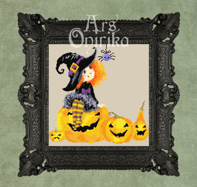 Pumpkin Witch Cross Stitch Pattern - Halloween Needlepoint (PDF) - INTERMEDIATE LEVEL
