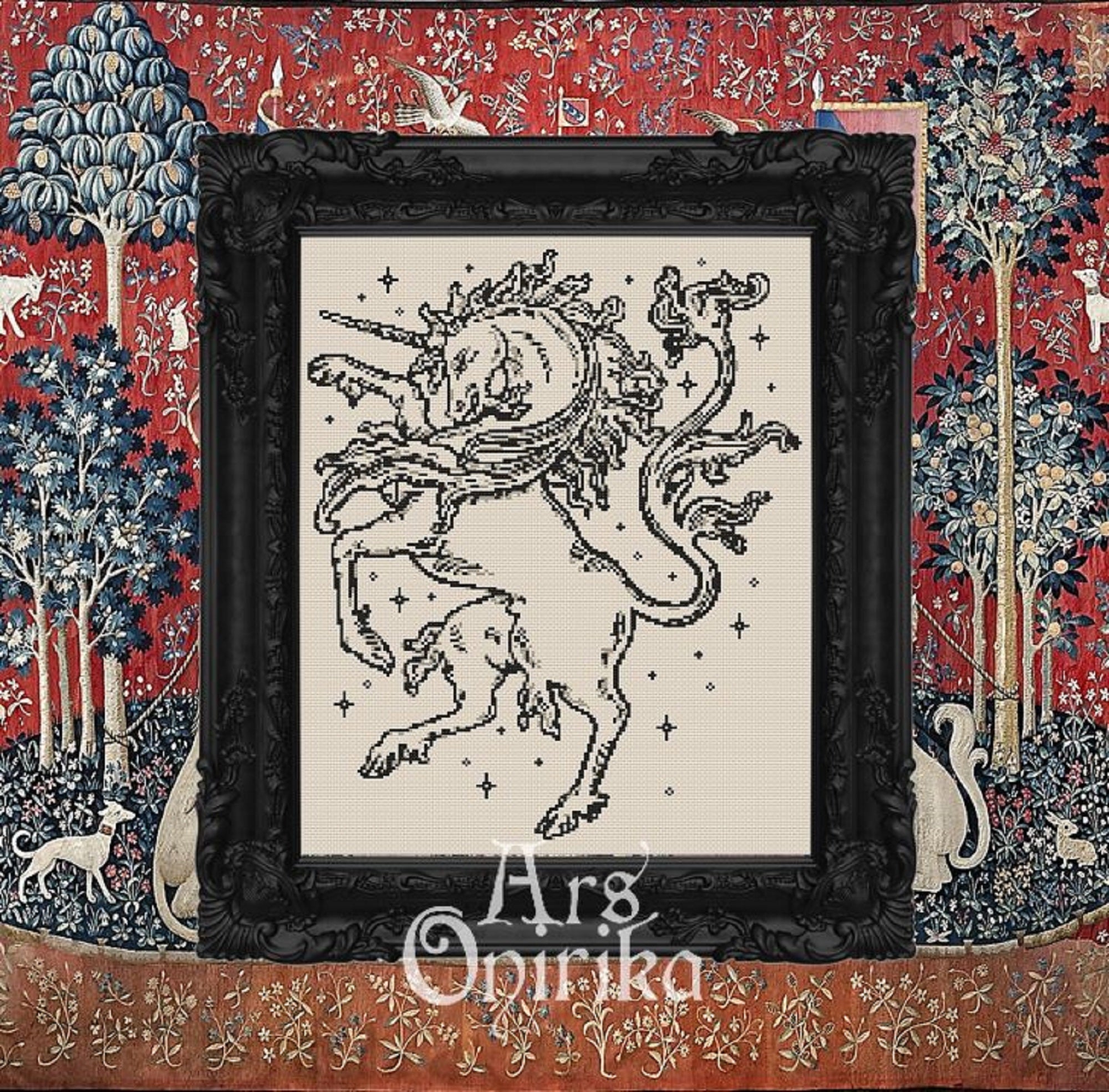 Medieval Unicorn Pattern - Cross Stitch Chart - Fantasy Embroidery (PDF) - EASY LEVEL