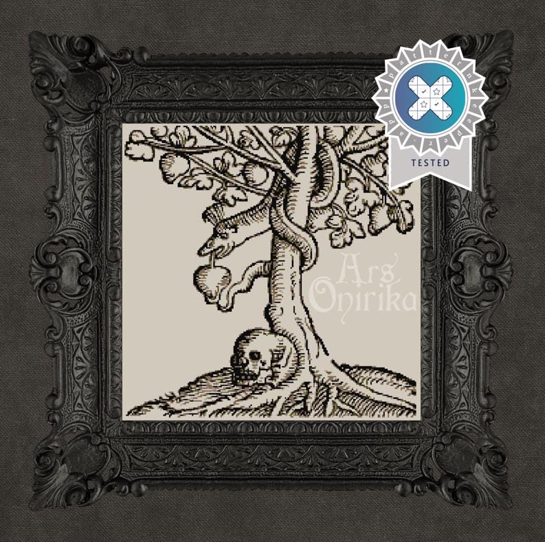 Original Sin Cross Stitch Pattern (PDF) - Medieval Woodcut, Gothic Needlepoint - EASY LEVEL