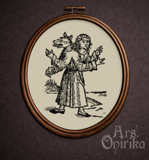 Werewolf Cross Stitch Pattern – Medieval Embroidery (PDF) - EASY LEVEL