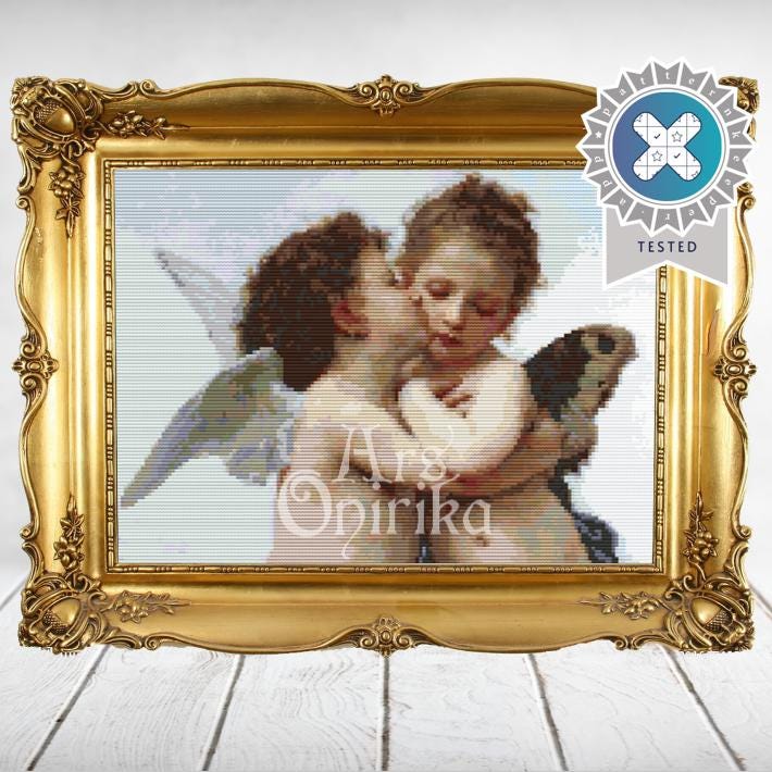 Angel Kiss Cross Stitch Pattern (PDF) – Cherub Classical Art - ADVANCED LEVEL