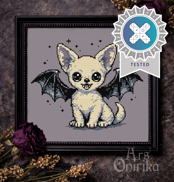 Bat Chihuahua Cross Stitch Pattern – Cute Gothic Embroidery (PDF) - EASY LEVEL