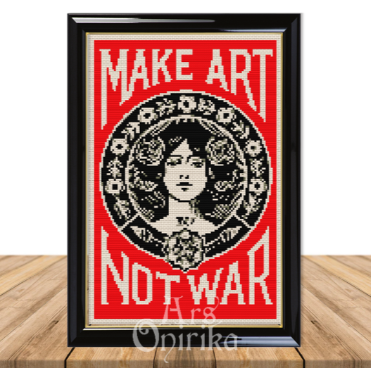 Make Art Not War Cross Stitch Pattern (PDF) - INTERMEDIATE LEVEL