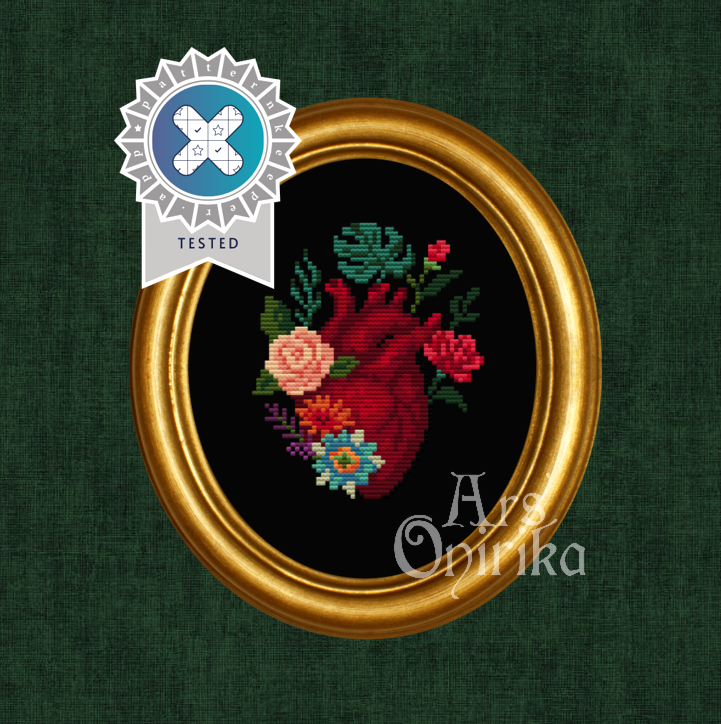 Anatomic Heart Of Flowers Cross Stitch Pattern (PDF) - EASY LEVEL