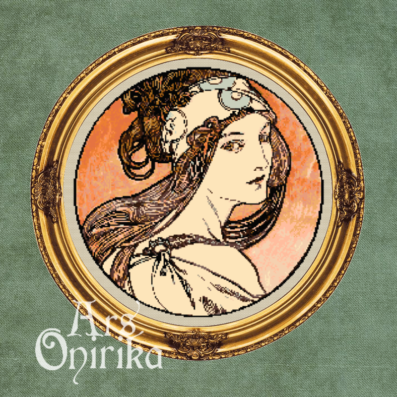 Alphonse Mucha Art Nouveau Goddess VII - Cross Stitch Pattern (PDF) - INTERMEDIATE LEVEL