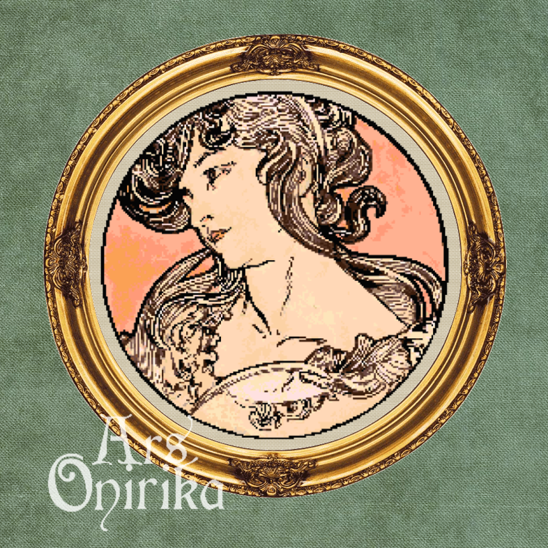 Alphonse Mucha Goddess VI - Cross Stitch Pattern (PDF) – INTERMEDIATE LEVEL