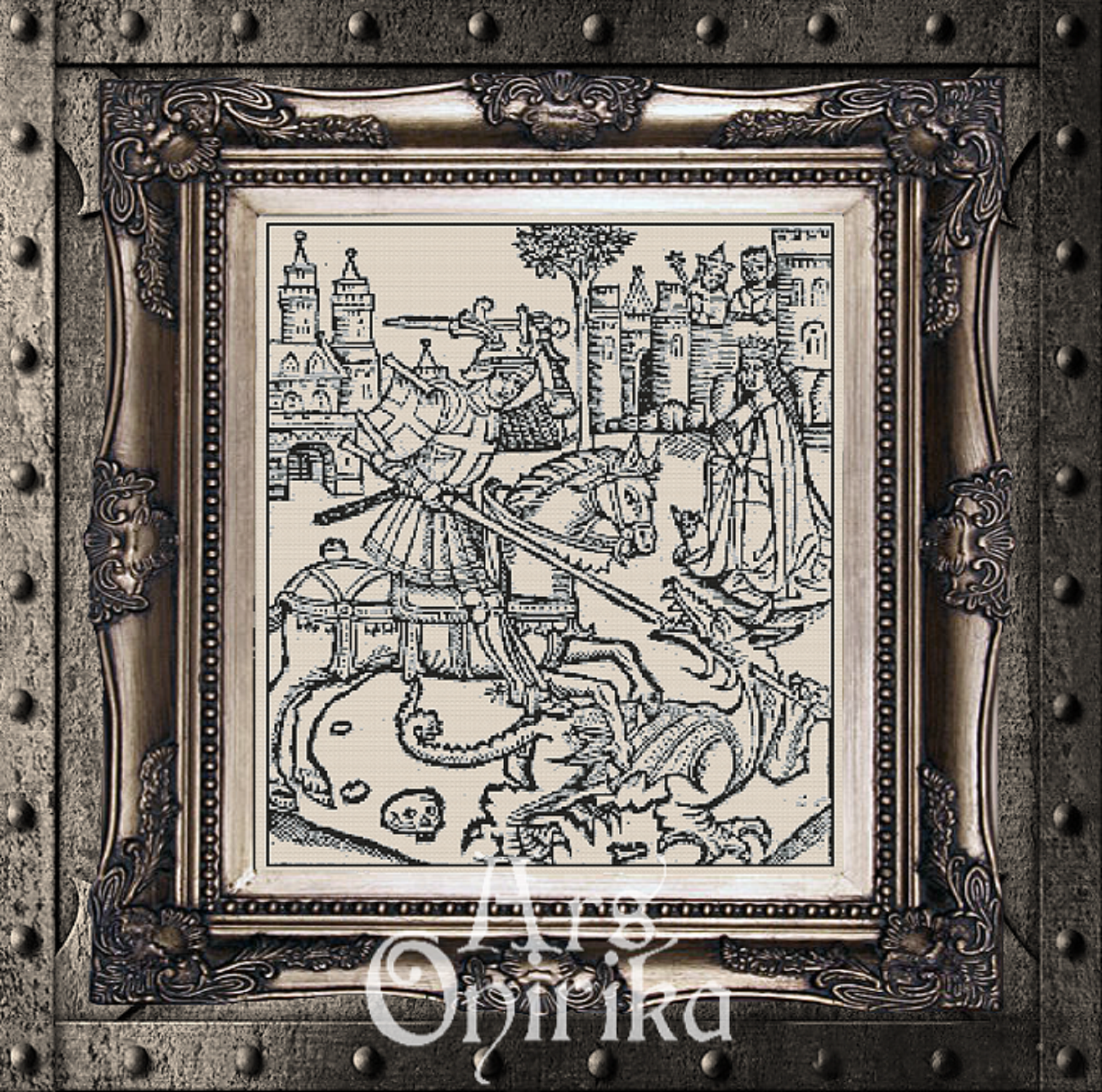 Saint George and the Dragon Cross Stitch Pattern (PDF) – Medieval Blackwork - INTERMEDIATE LEVEL