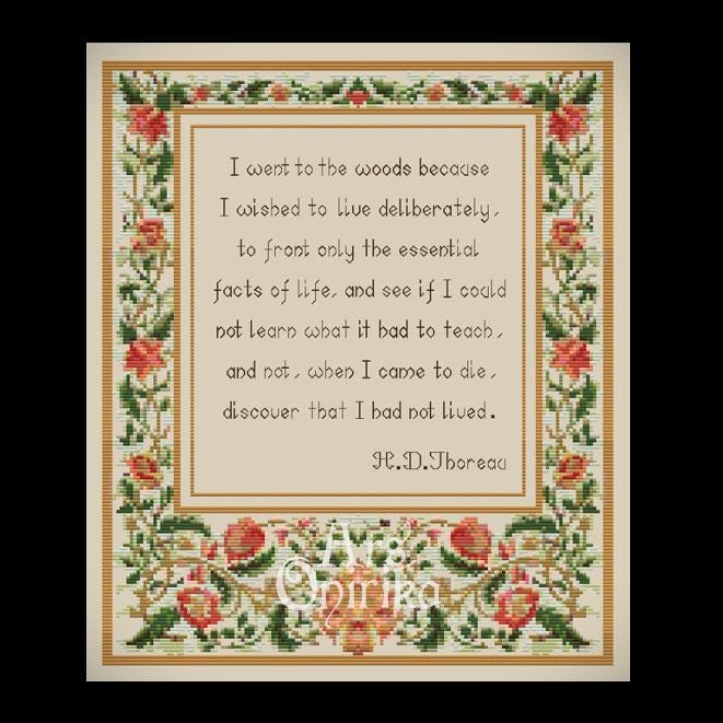 Thoreau Quote Cross Stitch Pattern - Vintage Floral Embroidery (PDF Pattern) - INTERMEDIATE LEVEL