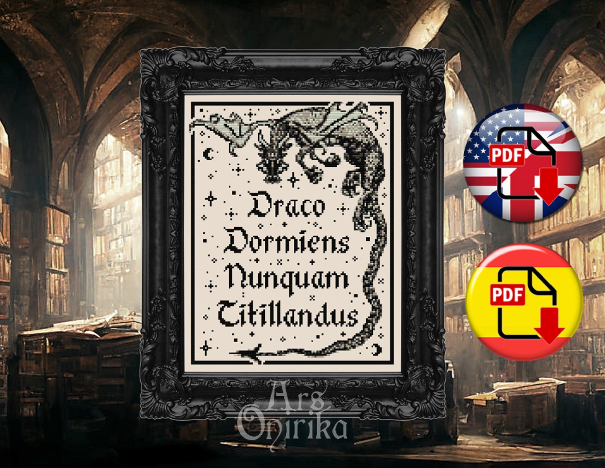 Draco Dormiens Cross Stitch Pattern – Wizard Quote Embroidery (PDF) - INTERMEDIATE LEVEL
