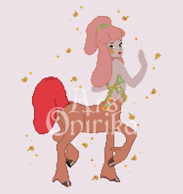 Centaur Lady Cross Stitch Pattern - Pink Fantasy Needlepoint - Mythical Creature - EASY LEVEL