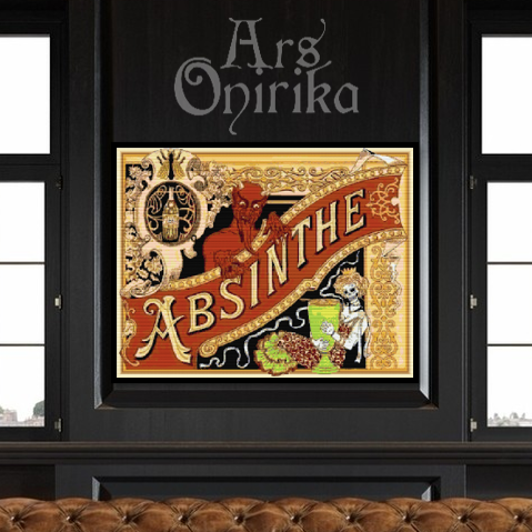 Absinthe Cross Stitch Pattern - Art Nouveau Poster - ADVANCED LEVEL