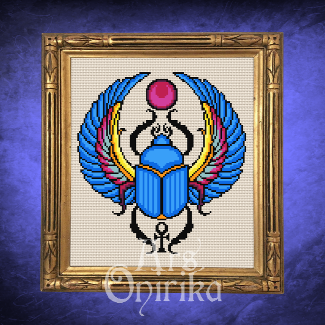 Egyptian Scarab Cross Stitch Pattern – Sacred Beetle Amulet - EASY LEVEL