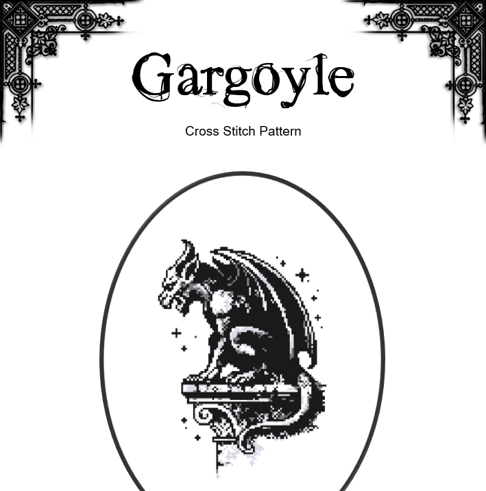 Gargoyle Cross Stitch Pattern – Gothic Embroidery (PDF) - EASY LEVEL