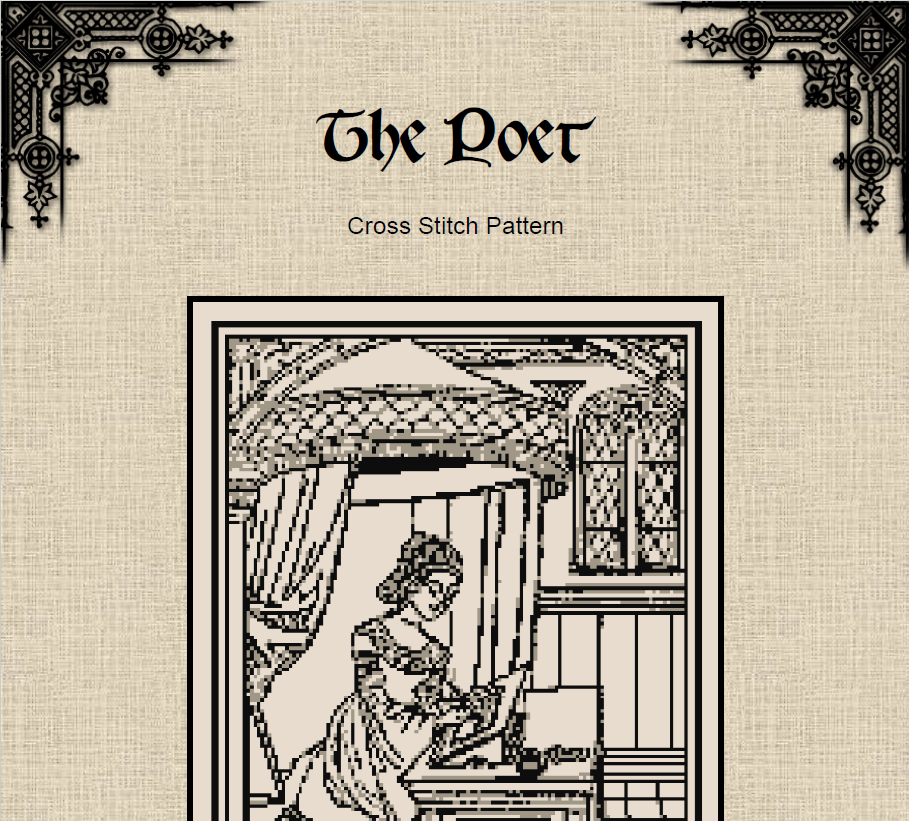 Medieval Poet Cross Stitch Pattern – Scriptorium Embroidery Design (PDF) - INTERMEDIATE LEVEL