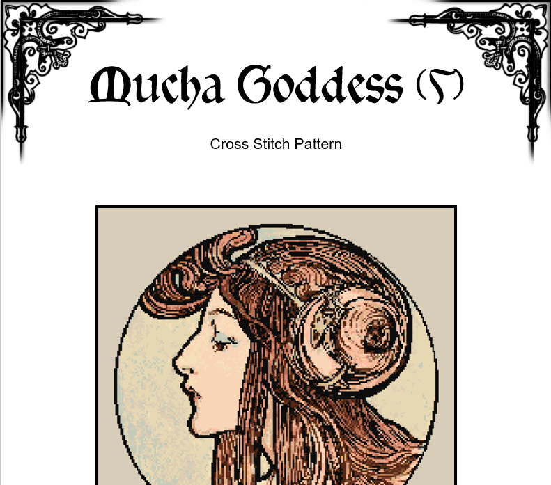 Alphonse Mucha Goddess V - Cross Stitch Pattern (PDF) – INTERMEDIATE LEVEL