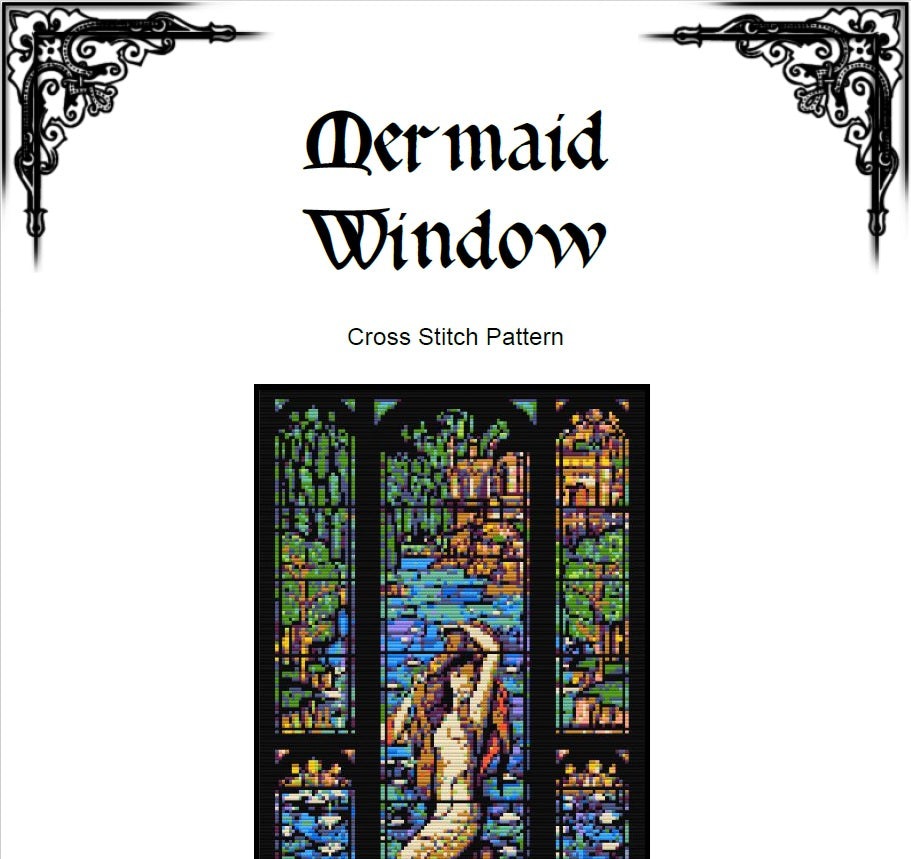 Mermaid Stained Glass Cross Stitch Pattern (PDF) – Wizard World Embroidery - ADVANCED LEVEL