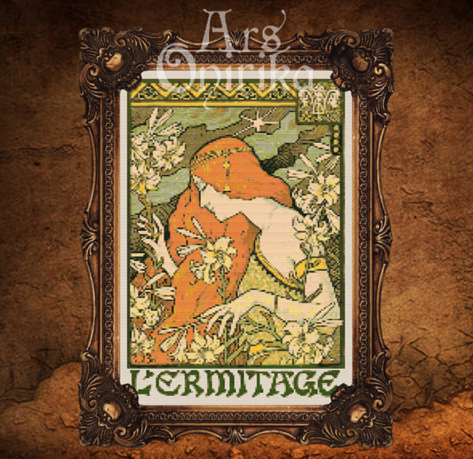 L'Ermitage Cross Stitch Pattern - Art Nouveau XIX - Alphonse Mucha - INTERMEDIATE LEVEL
