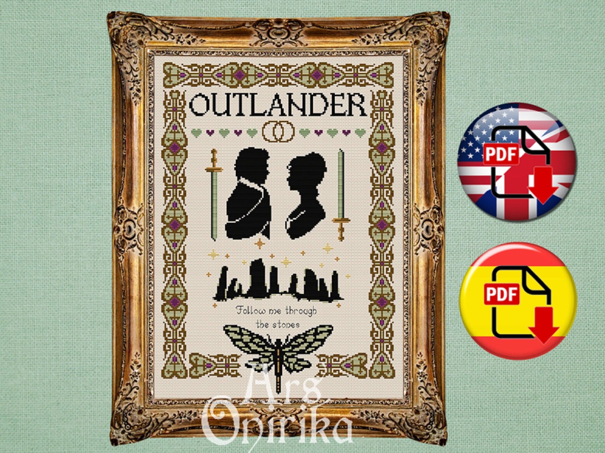 Outlander Cross Stitch Pattern - Scottish Celtic Romance (PDF) - INTERMEDIATE LEVEL