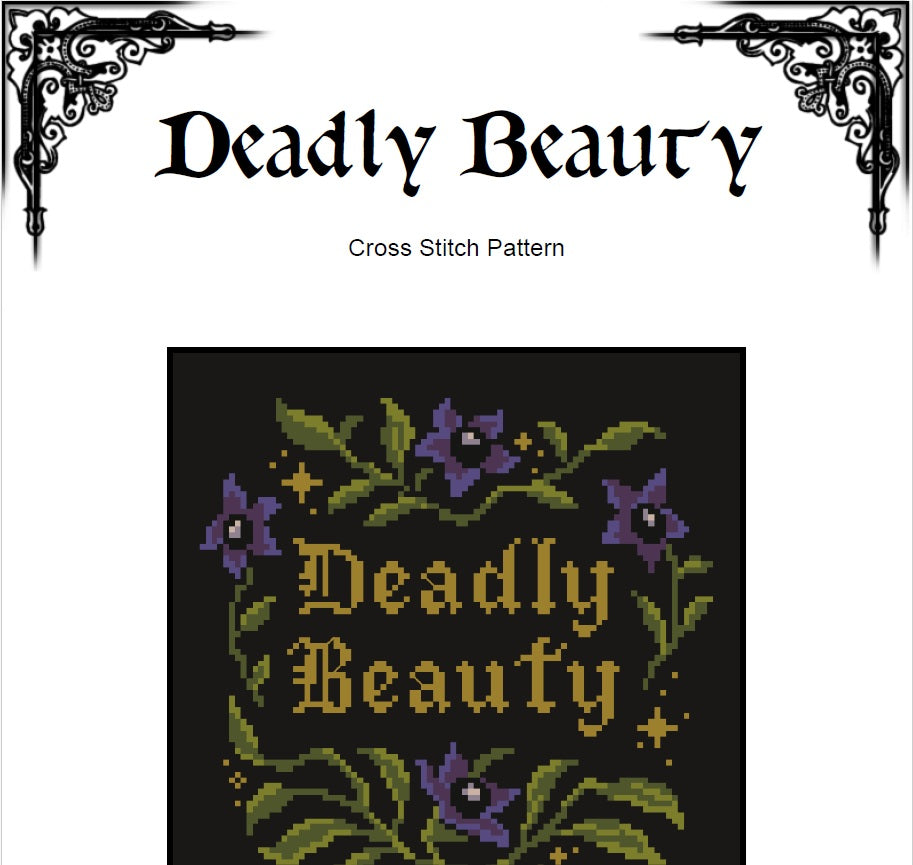 Deadly Beauty Cross Stitch Pattern – Witchy Belladonna Embroidery (PDF) - EASY LEVEL