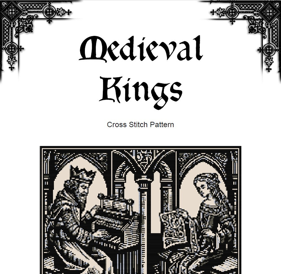 Medieval King & Queen Cross Stitch Pattern (PDF) – Historical Blackwork - INTERMEDIATE LEVEL