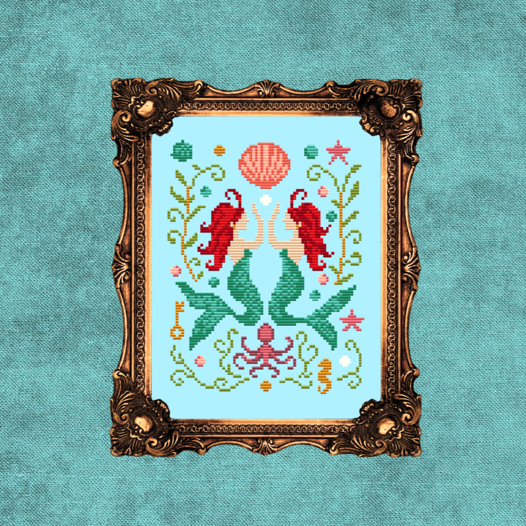 Twinned Mermaids Cross Stitch Pattern (PDF) - EASY LEVEL