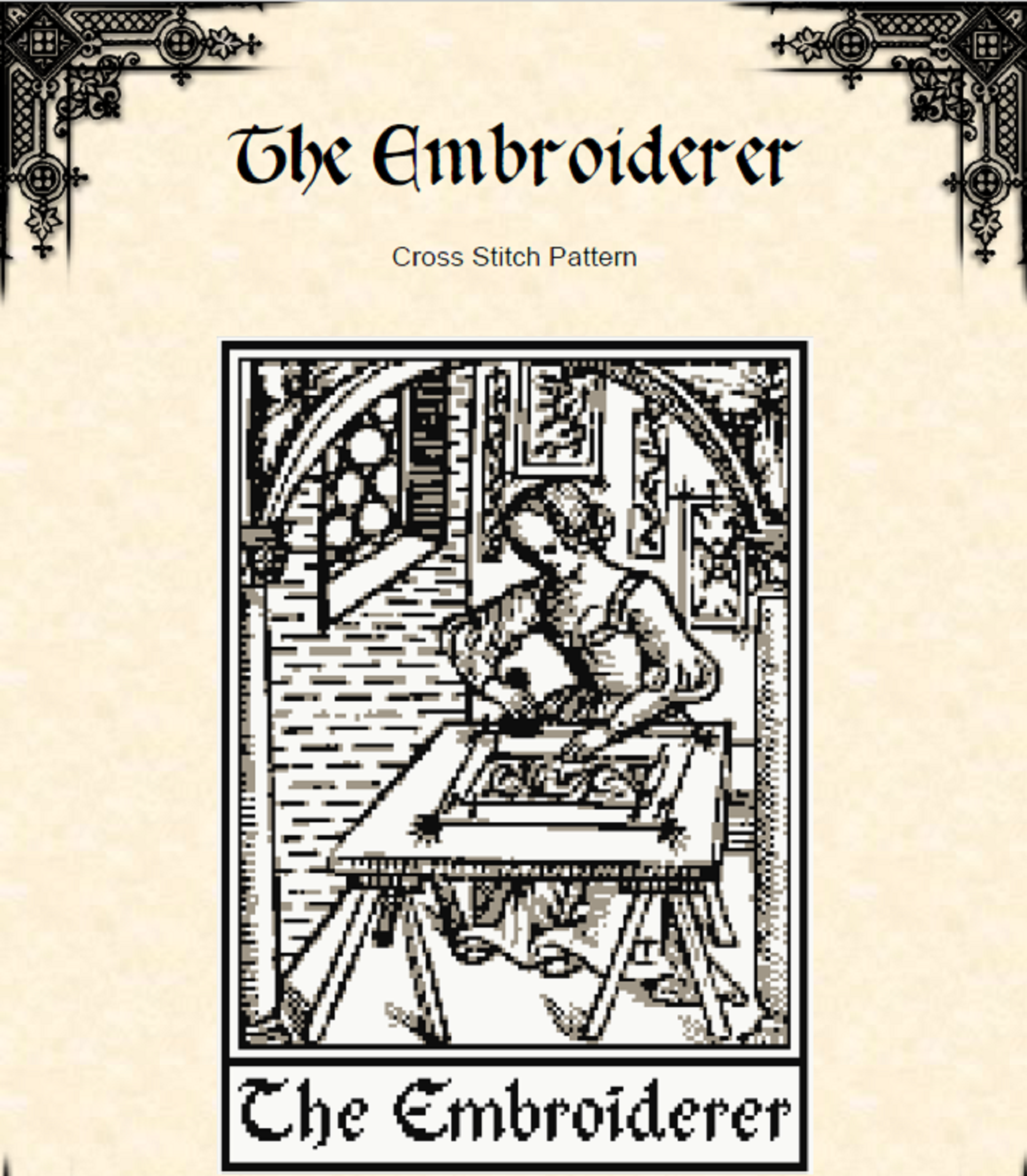 The Embroiderer - Medieval Cross Stitch Pattern (PDF) - Vintage Sampler - INTERMEDIATE LEVEL