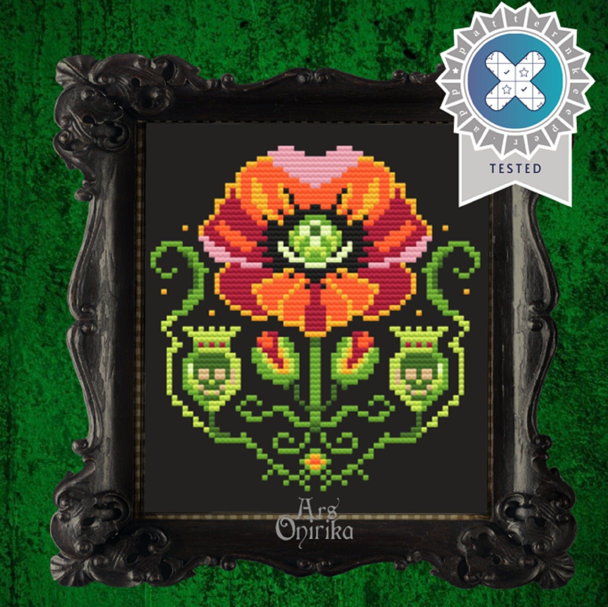 Poppy and Skulls Cross Stitch Pattern – Gothic Witchcraft Embroidery (PDF) - EASY LEVEL