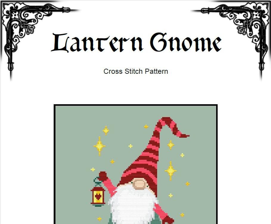 Lantern Gnome Cross Stitch Pattern – Easy Christmas Design (PDF) - EASY LEVEL