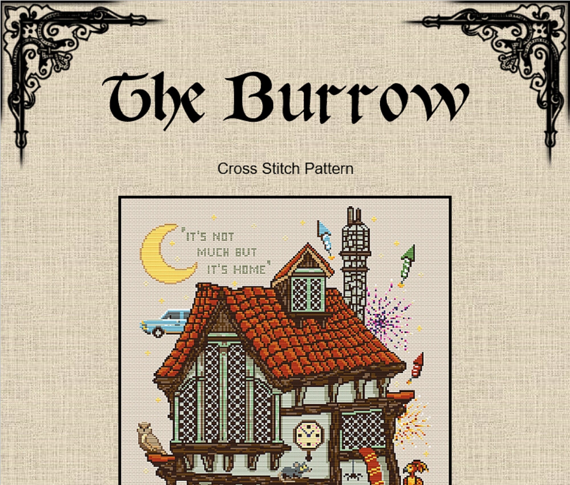 Weasley Cottage Cross Stitch Pattern – The Burrow Magic Embroidery (PDF) - INTERMEDIATE LEVEL