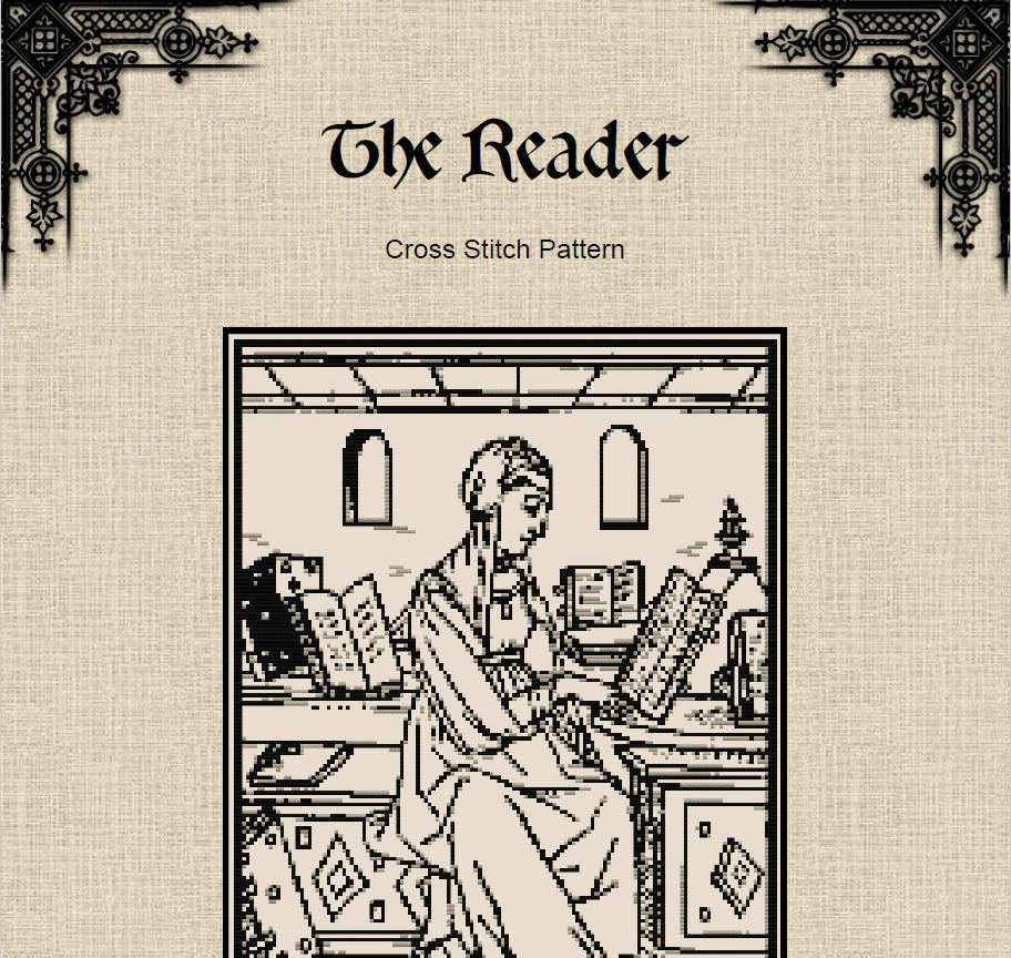 Medieval Reader Cross Stitch Pattern – Gothic Tapestry Design (PDF) - INTERMEDIATE LEVEL
