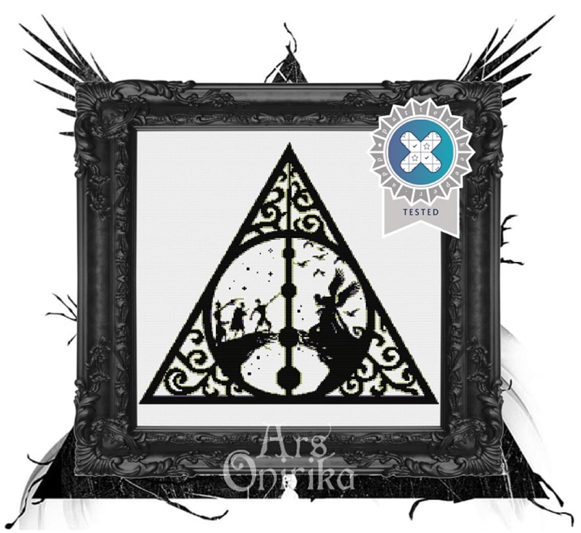 Deathly Hallows Blackwork Cross Stitch Pattern - Wizard World (PDF) - EASY LEVEL