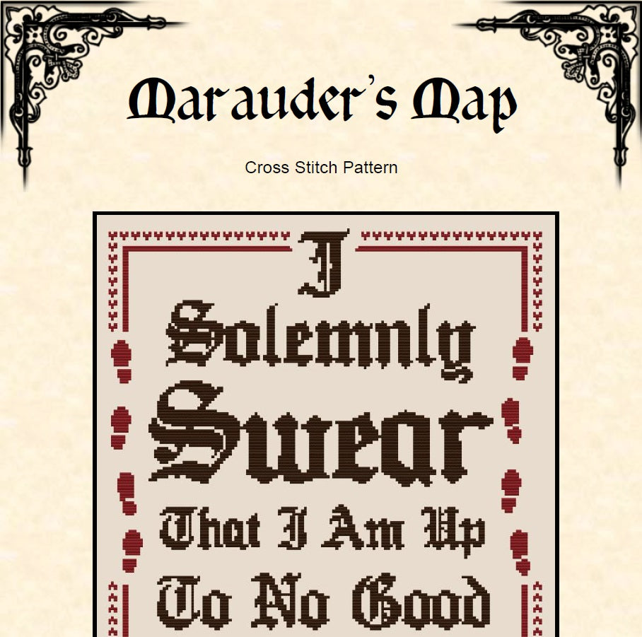 Magical Map Cross Stitch Pattern (PDF) – Marauders Quote - Wizard School - EASY LEVEL