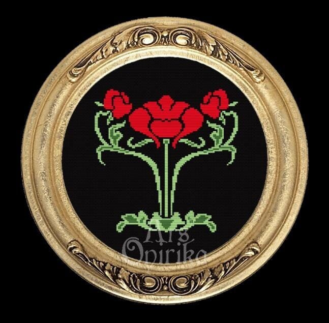 Art Nouveau Floral Cross Stitch Pattern (PDF) - EASY LEVEL