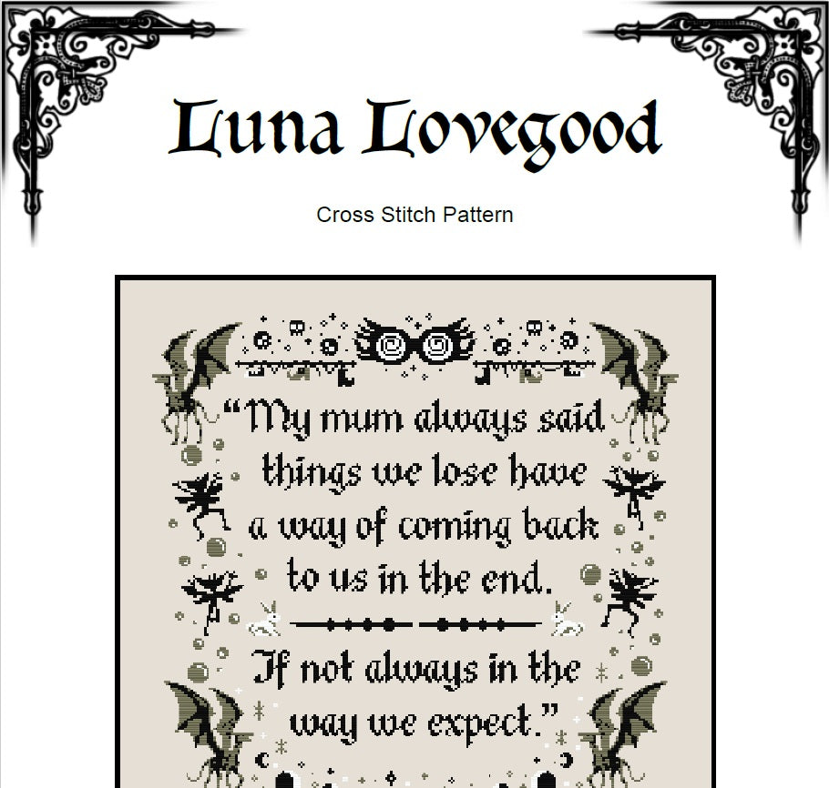 Luna Tribute Cross Stitch Pattern – Wizard World (PDF) - EASY LEVEL