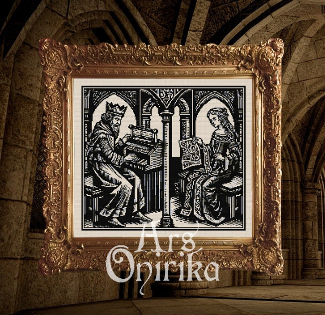 Medieval King & Queen Cross Stitch Pattern (PDF) – Historical Blackwork - INTERMEDIATE LEVEL
