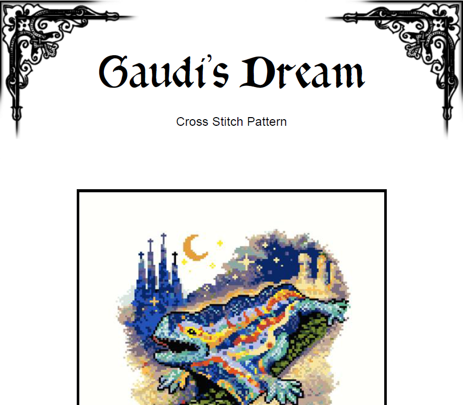 Gaudi Dragon Cross Stitch Pattern - Barcelona Architecture (PDF)  - INTERMEDIATE LEVEL