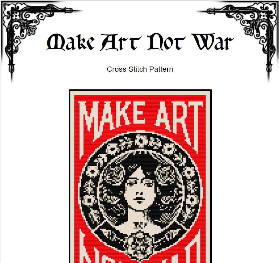 Make Art Not War Cross Stitch Pattern (PDF) - INTERMEDIATE LEVEL