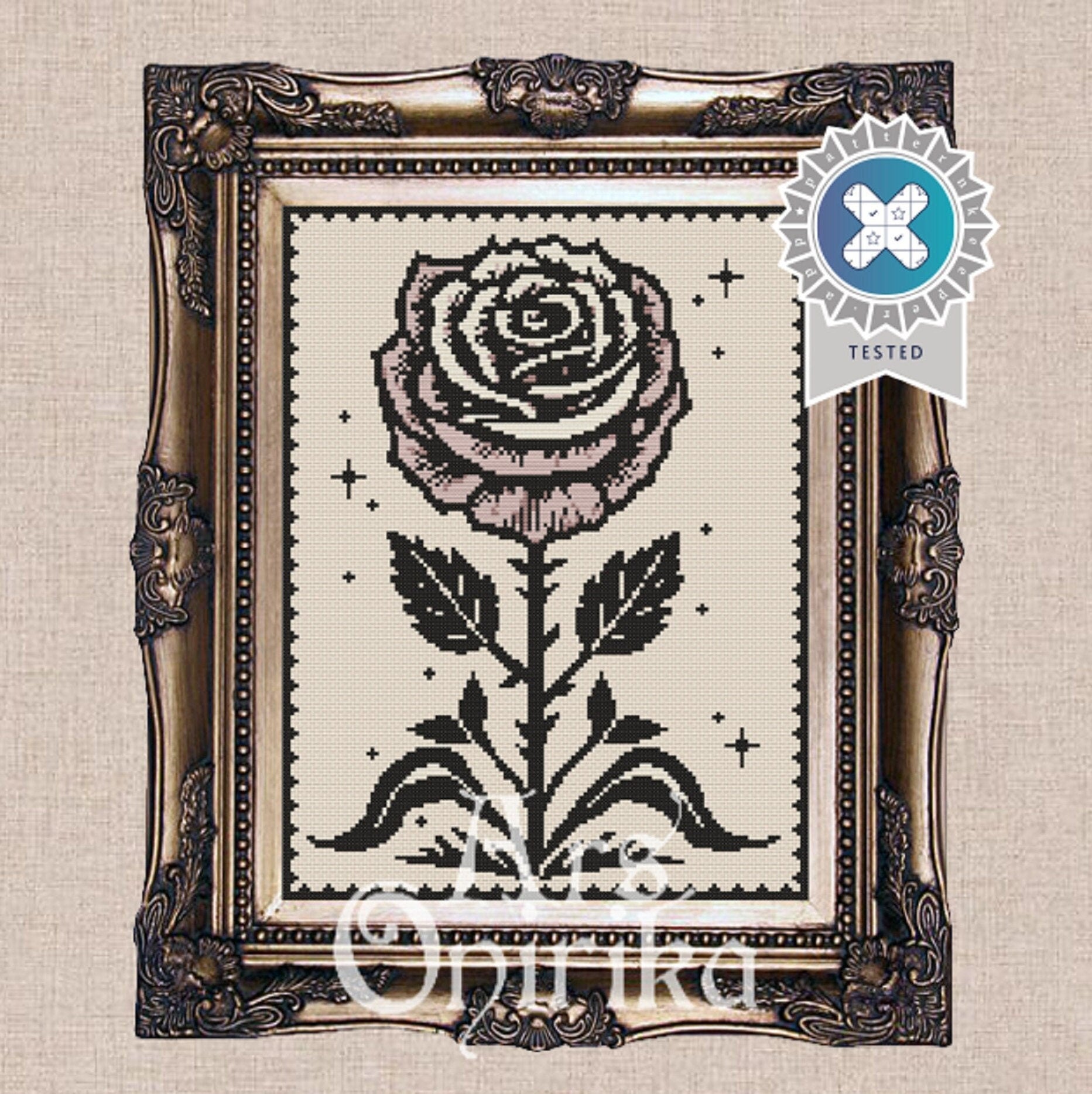 Medieval Rose Cross Stitch Pattern (PDF) - EASY LEVEL