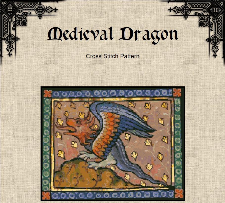 Medieval Dragon Cross Stitch Pattern – Aberdeen Bestiary (PDF) - INTERMEDIATE LEVEL