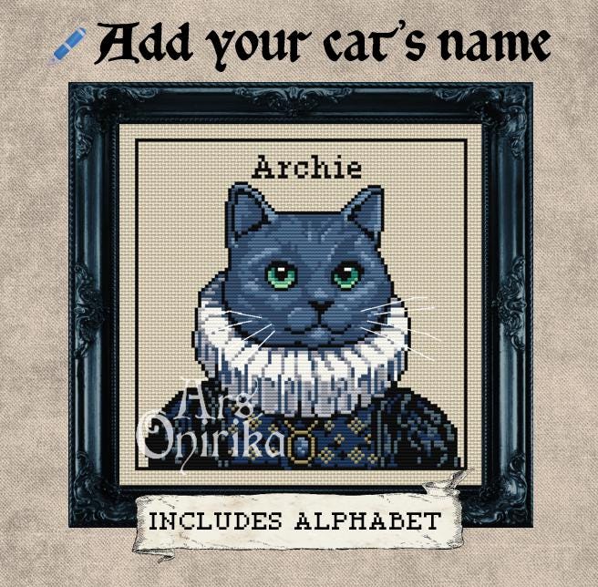 Custom Victorian Cat Cross Stitch Pattern – Includes Alphabet (PDF) - INTERMEDIATE LEVEL