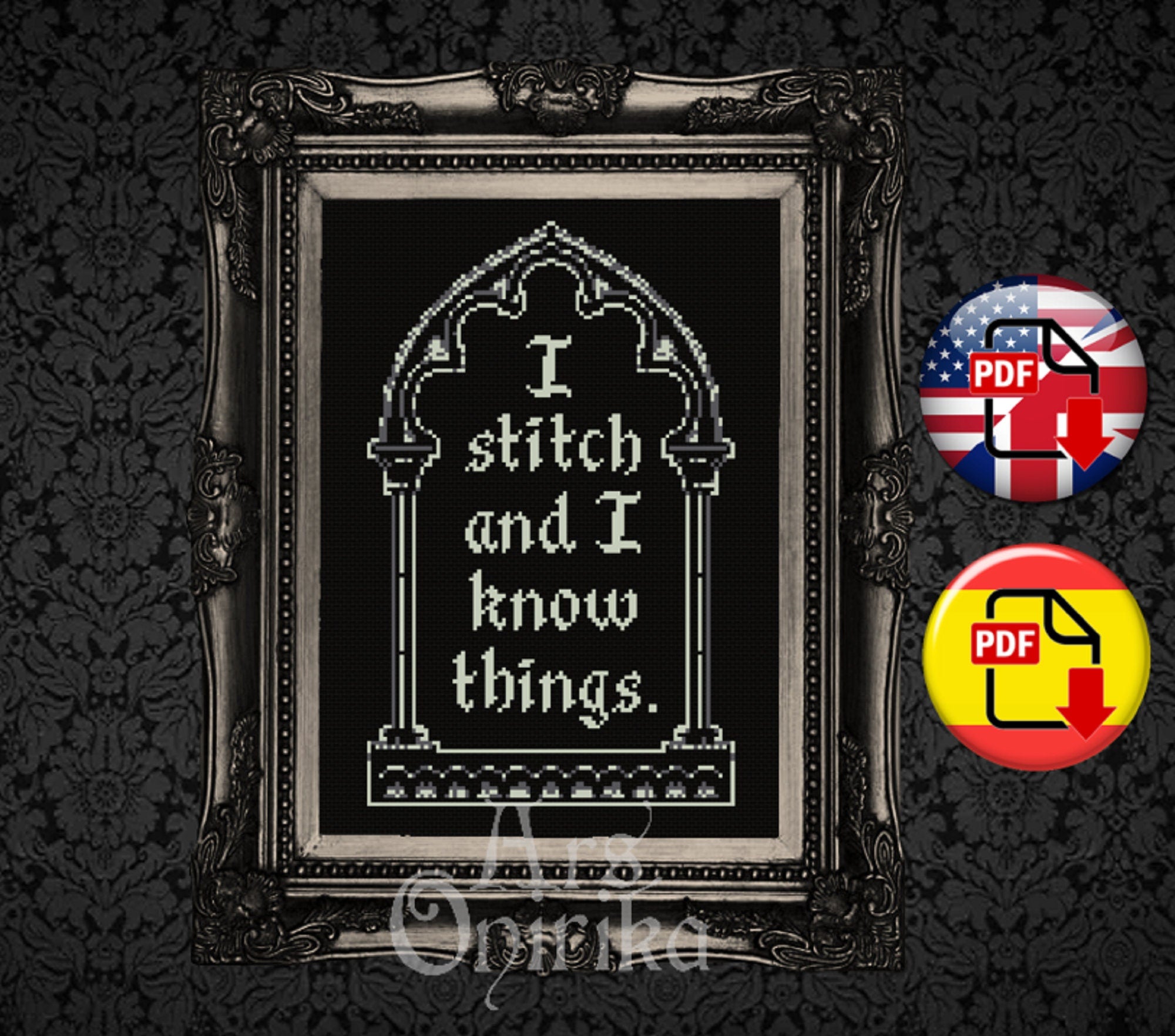 I Stitch And Know Things Cross Stitch Pattern – Medieval Fantasy Gothic (PDF) - EASY LEVEL