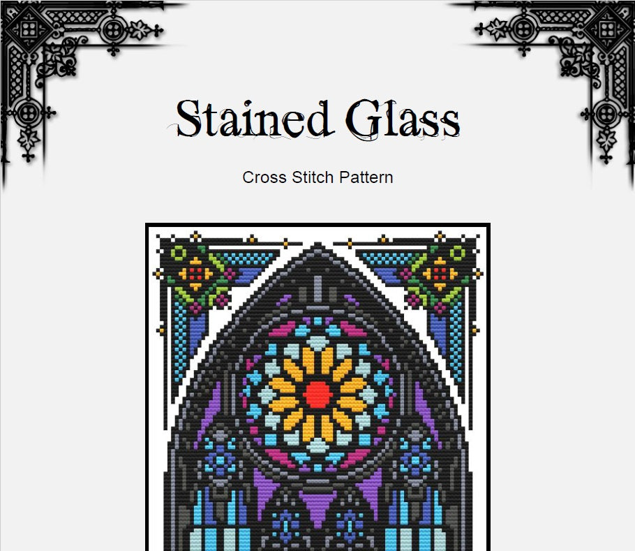 Gothic Stained Glass Cross Stitch Pattern – Colorful Window Embroidery (PDF) - EASY LEVEL