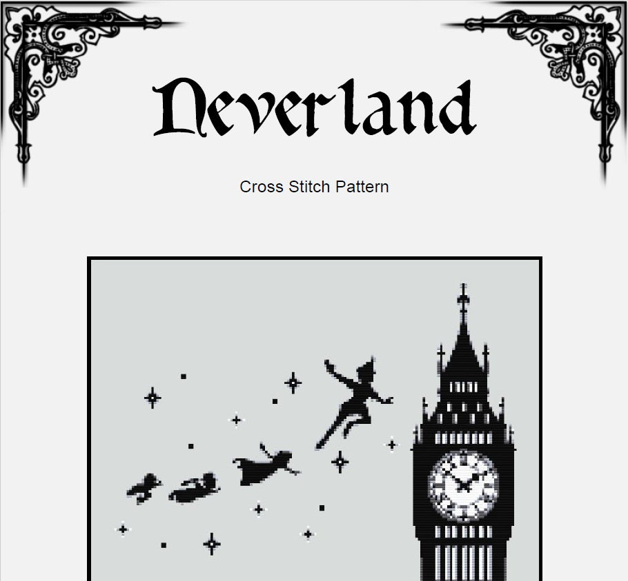 Peter Pan Cross Stitch Pattern (PDF) – Neverland - EASY LEVEL