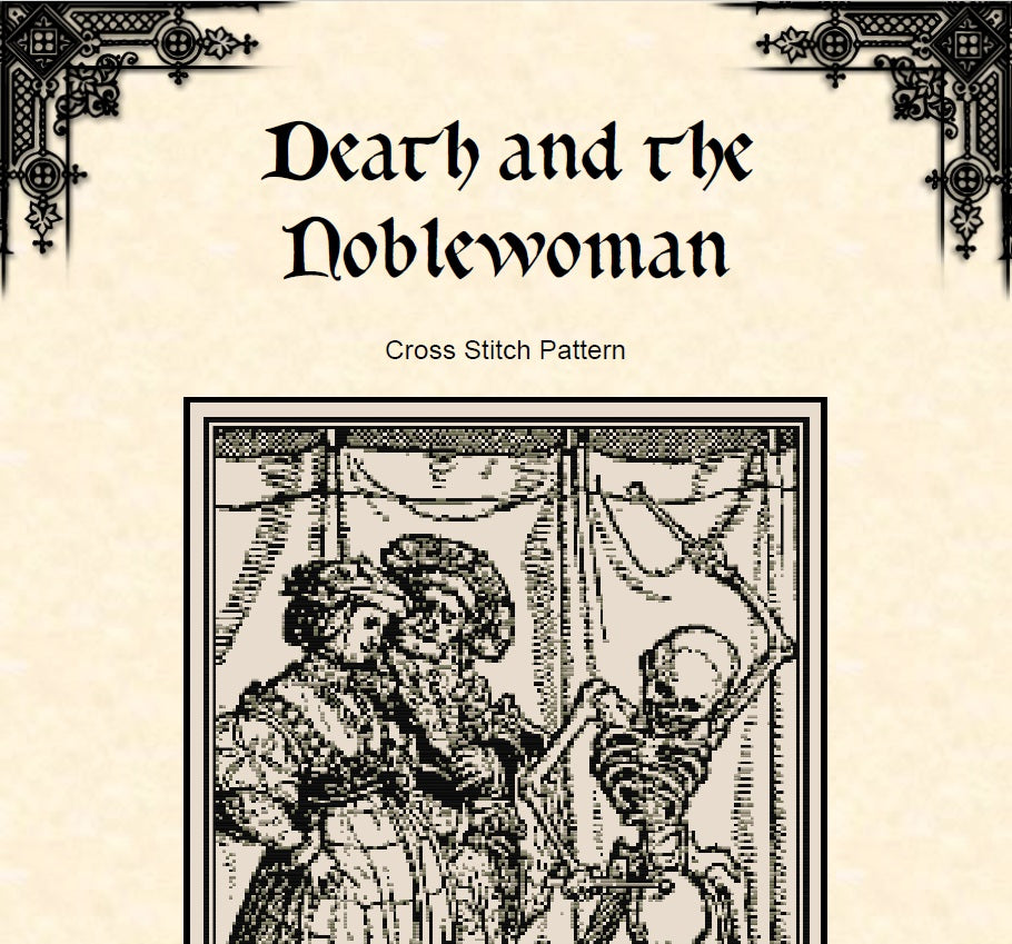 Medieval Cross Stitch Pattern - Death and the Noblewoman (PDF) - INTERMEDIATE LEVEL