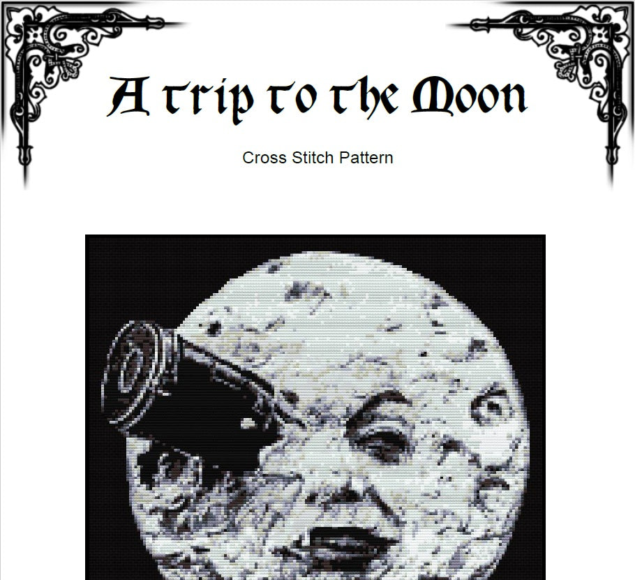 Trip to the Moon Cross Stitch Pattern (PDF) – 1902 Vintage Film - INTERMEDIATE LEVEL