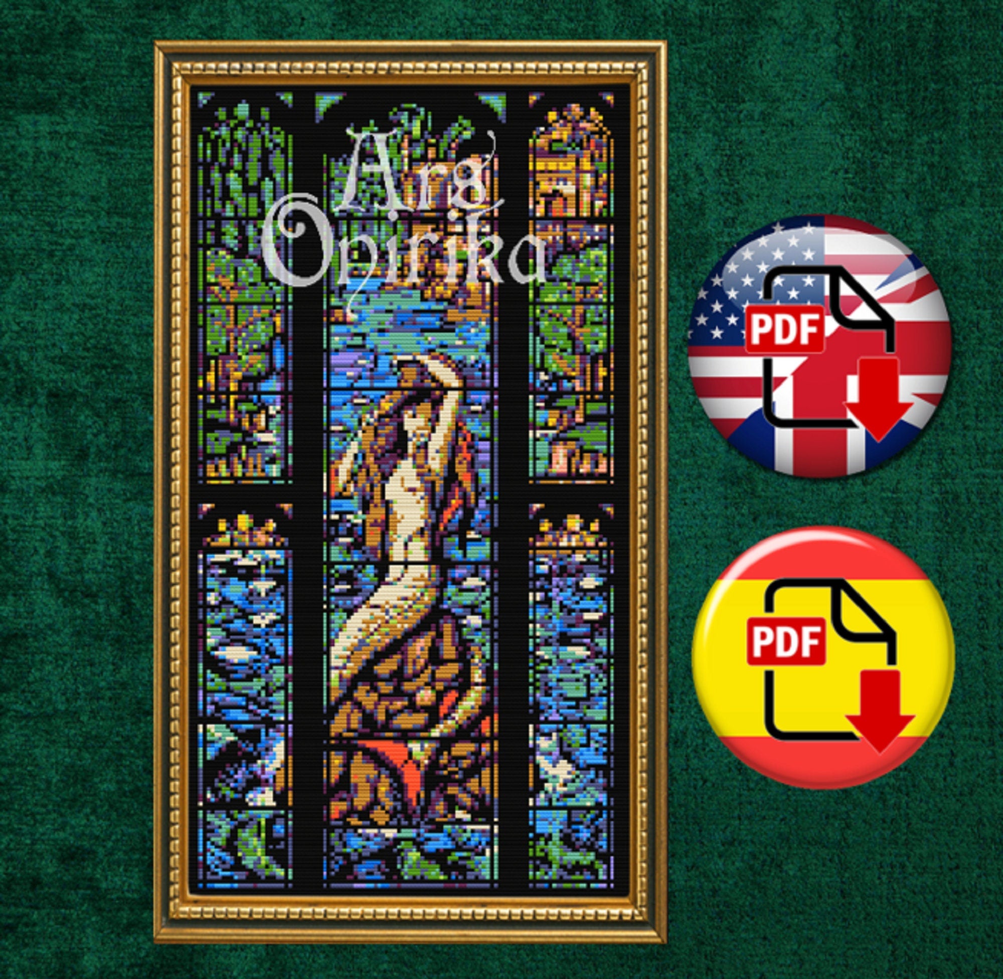 Mermaid Stained Glass Cross Stitch Pattern (PDF) – Wizard World Embroidery - ADVANCED LEVEL