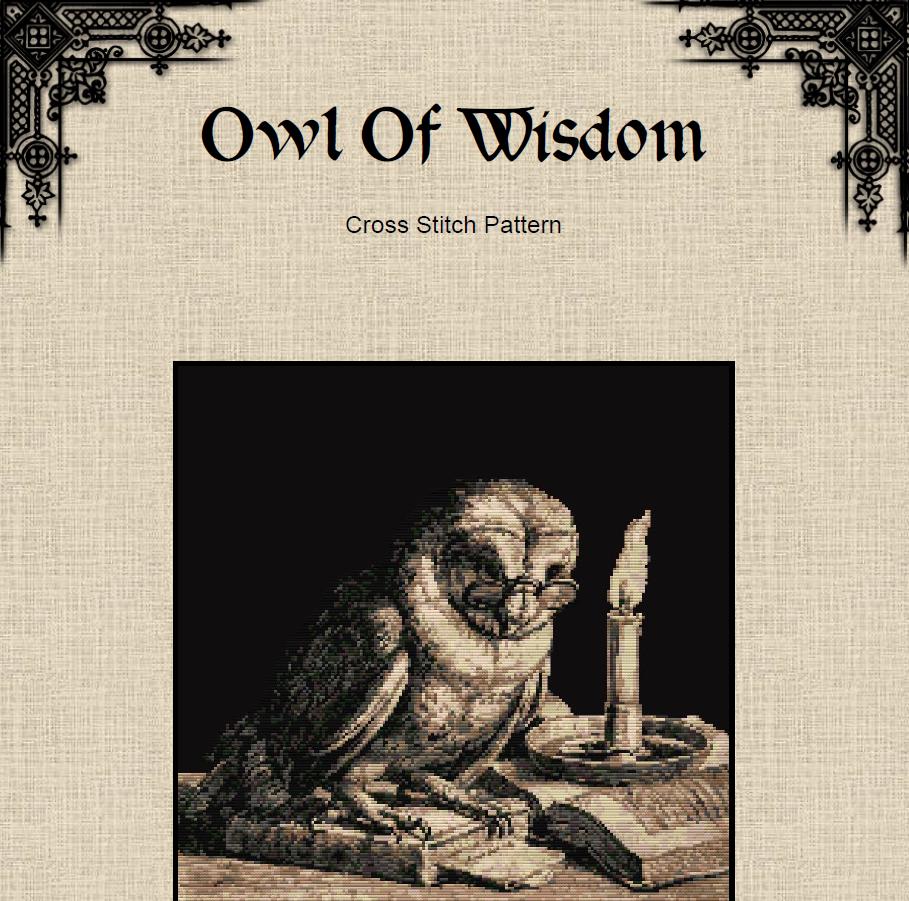Gothic Owl Cross Stitch Pattern (PDF) – Medieval Embroidery - INTERMEDIATE LEVEL