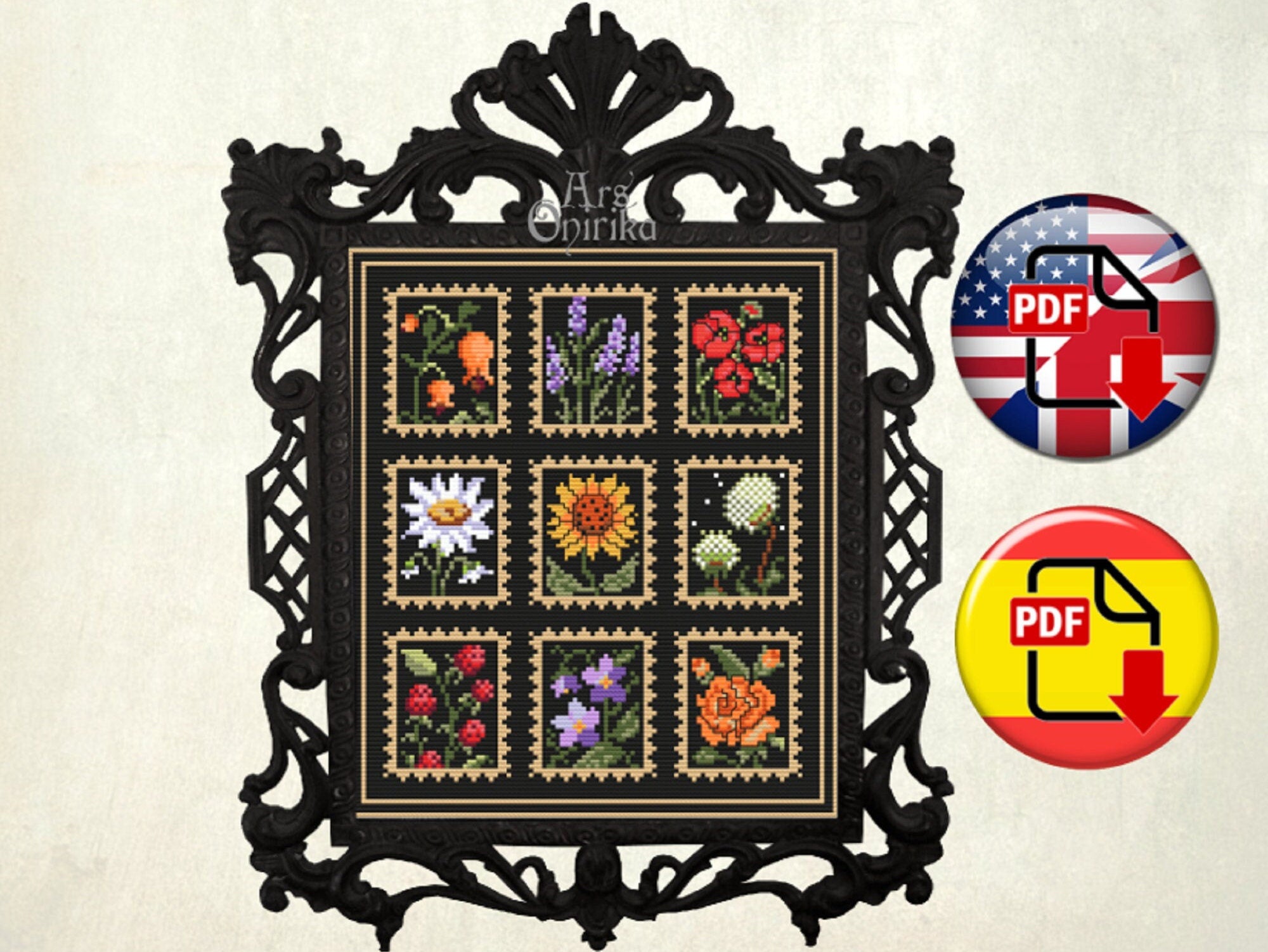 Wildflowers Cross Stitch Pattern - Vintage Botanical Postage (PDF) - INTERMEDIATE LEVEL